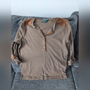 Lauren Ralph Lauren Shirt Womens Medium Faux Suede Henley Top Equestrian Chic